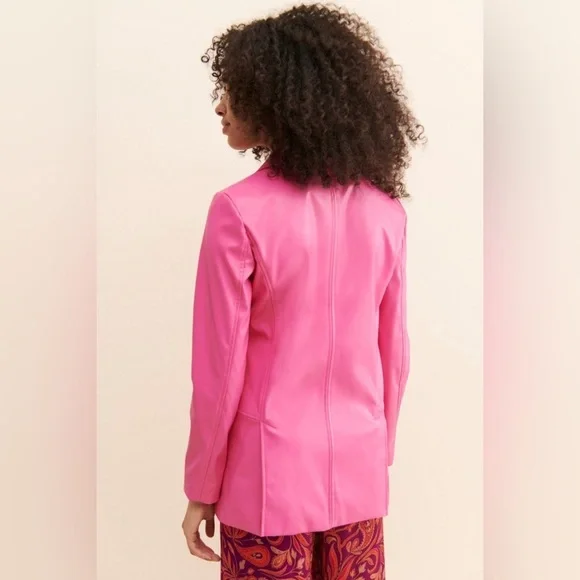 ANTHROPOLOGIE PINK HUTCH VEGAN LEATHER BLAZER SIZE SMALL - Picture 3 of 15
